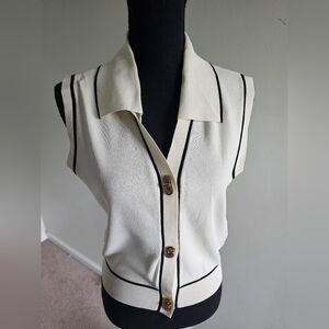 Urban Revivo Beige Sleeveless V-Neck Knitted Cardigan - Sz XL